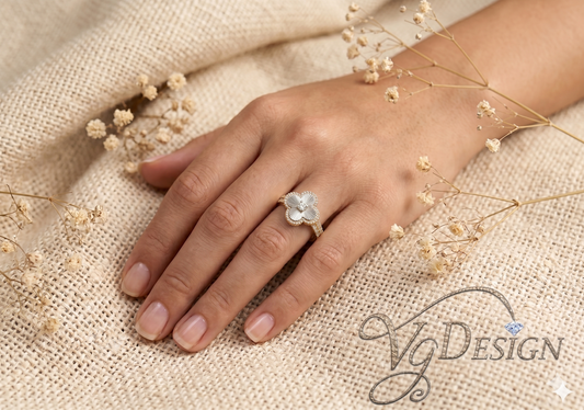 Radiant Clover Halo Moissanite Ring – Gold Tone