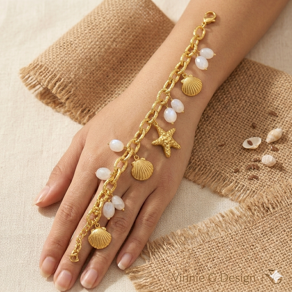 Coastal Starfish Shell Charm Bracelet