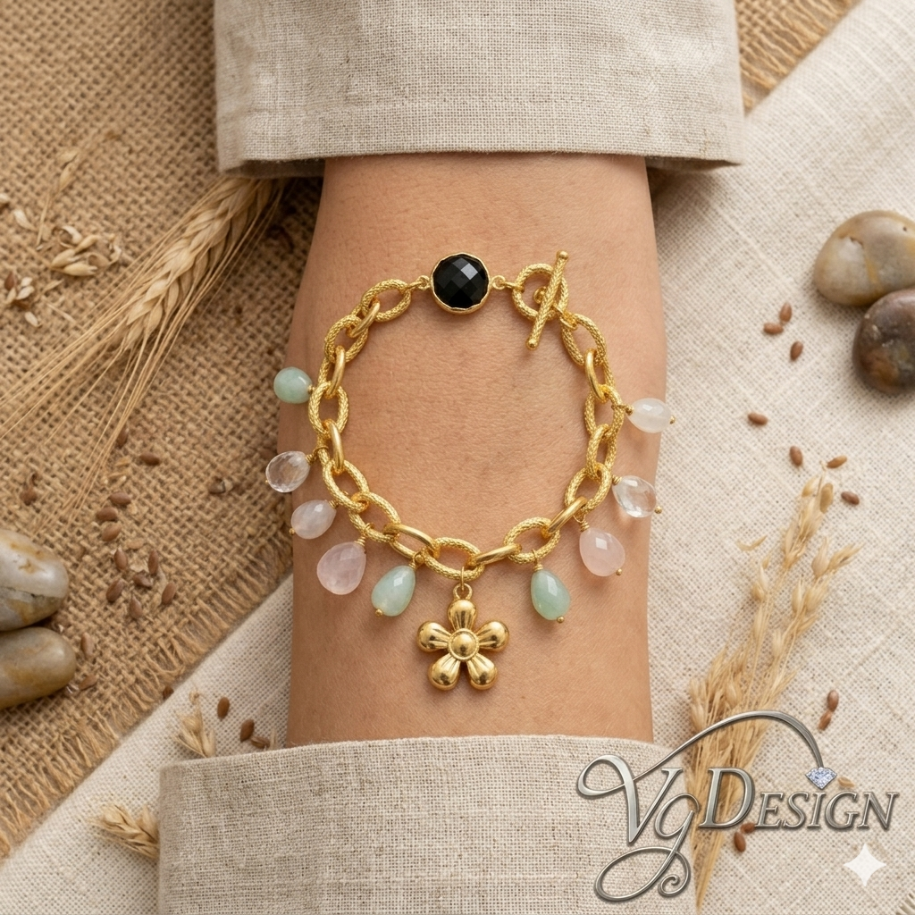 Coastal Floral Charm Bead Bracelet