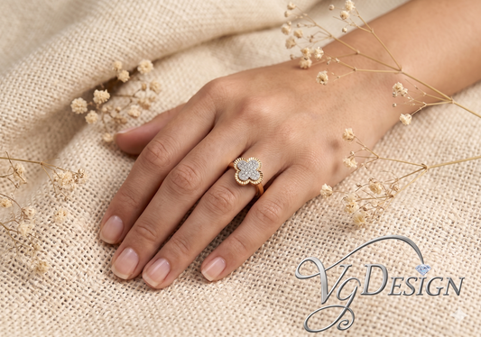 Clover Halo Moissanite Fashion Ring – Gold Tone