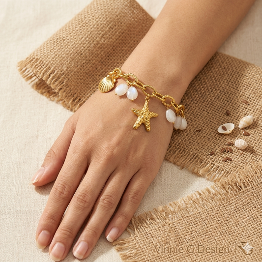 Coastal Starfish Shell Charm Bracelet