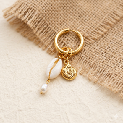 Golden Coastal Shell & Pearl Hoop Earrings – Luxury Beach Glam Collection