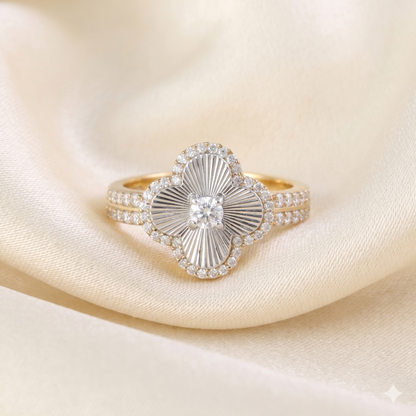 Pink Marquise Moissanite Halo Ring – White Gold Tone