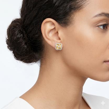 Clover Halo Moissanite Stud Earrings – Gold Tone