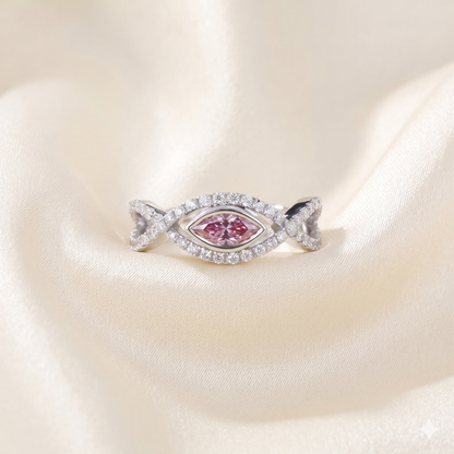 Pink Marquise Moissanite Halo Ring – White Gold Tone