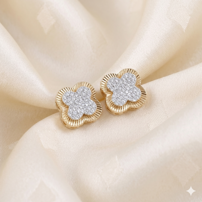 Clover Halo Moissanite Stud Earrings – Gold Tone