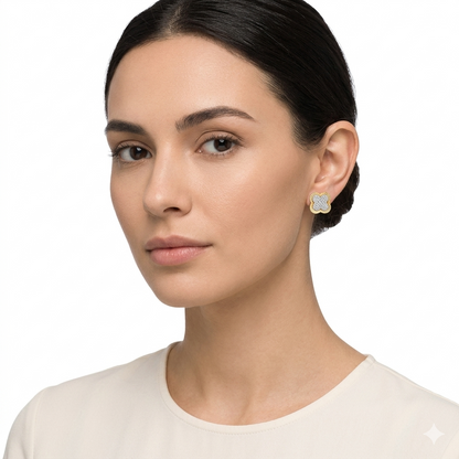 Clover Halo Moissanite Stud Earrings – Gold Tone