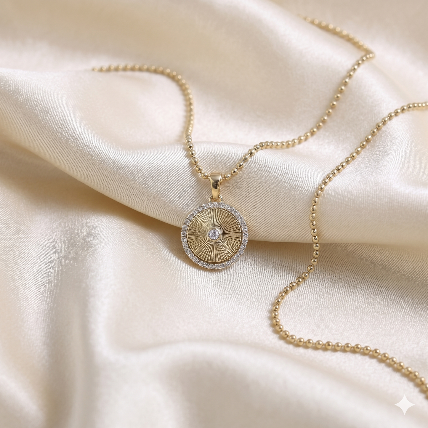 Radiant Halo Moissanite Circle Pendant – Gold Tone