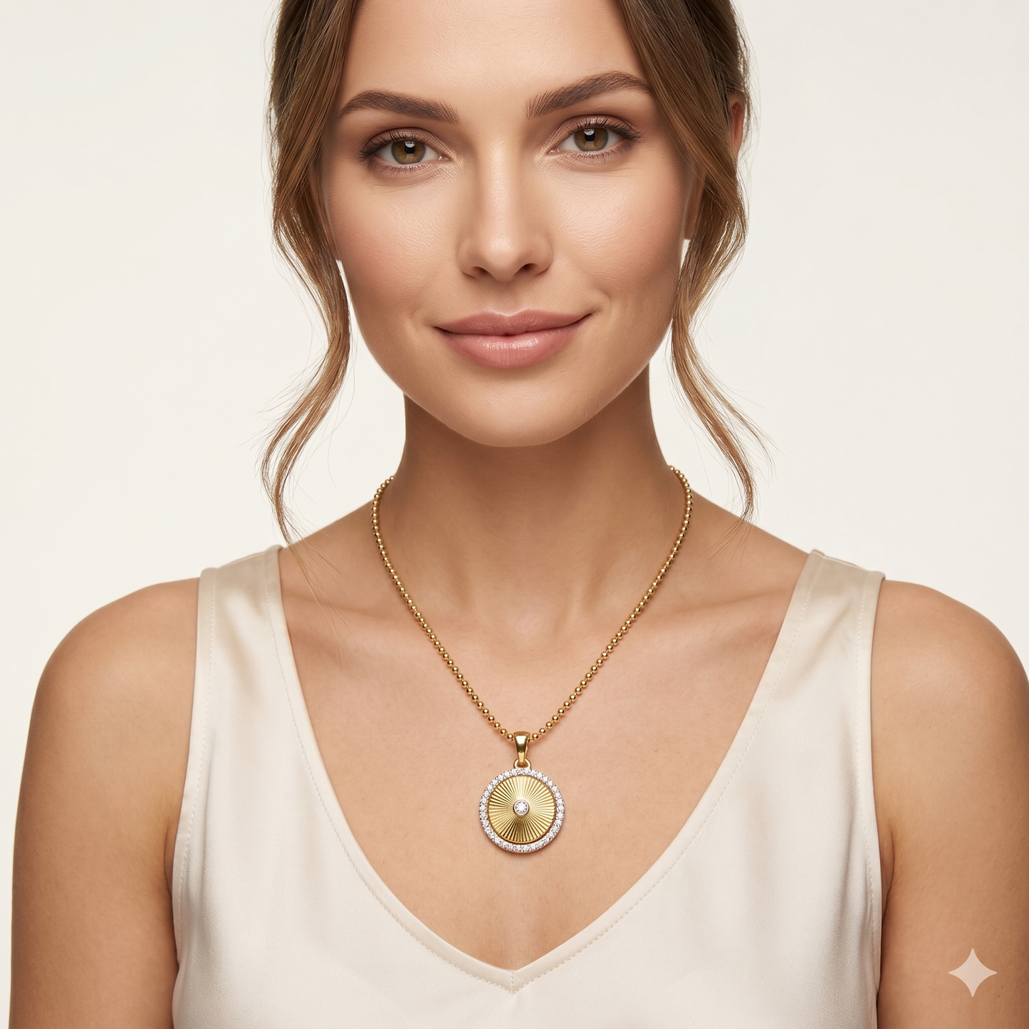 Radiant Halo Moissanite Circle Pendant – Gold Tone