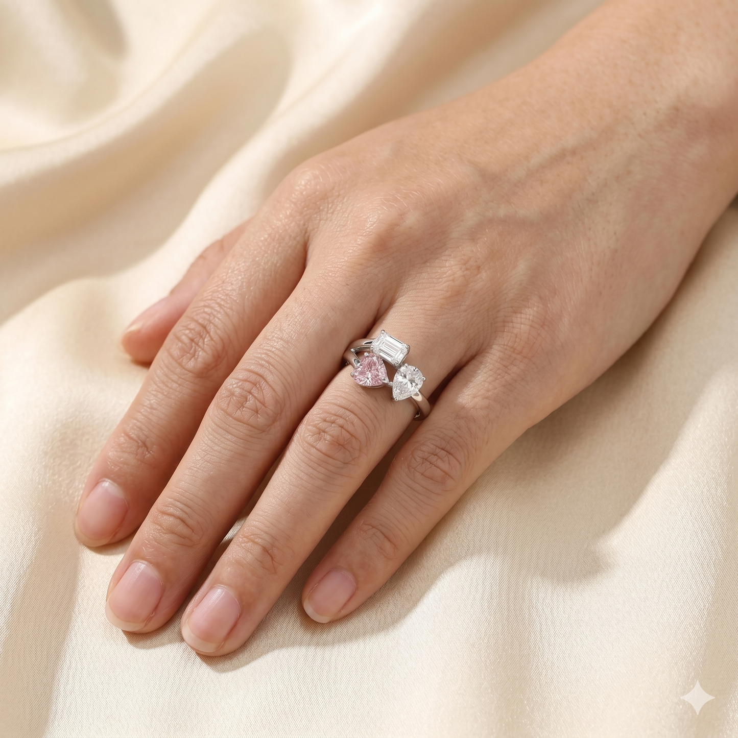 Pink Toi et Moi Moissanite Ring – Multi Shape Statement Ring
