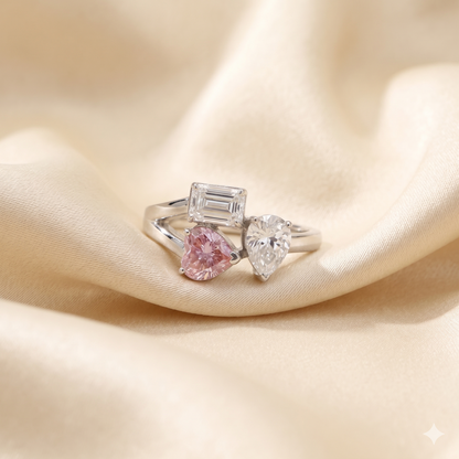 Pink Toi et Moi Moissanite Ring – Multi Shape Statement Ring
