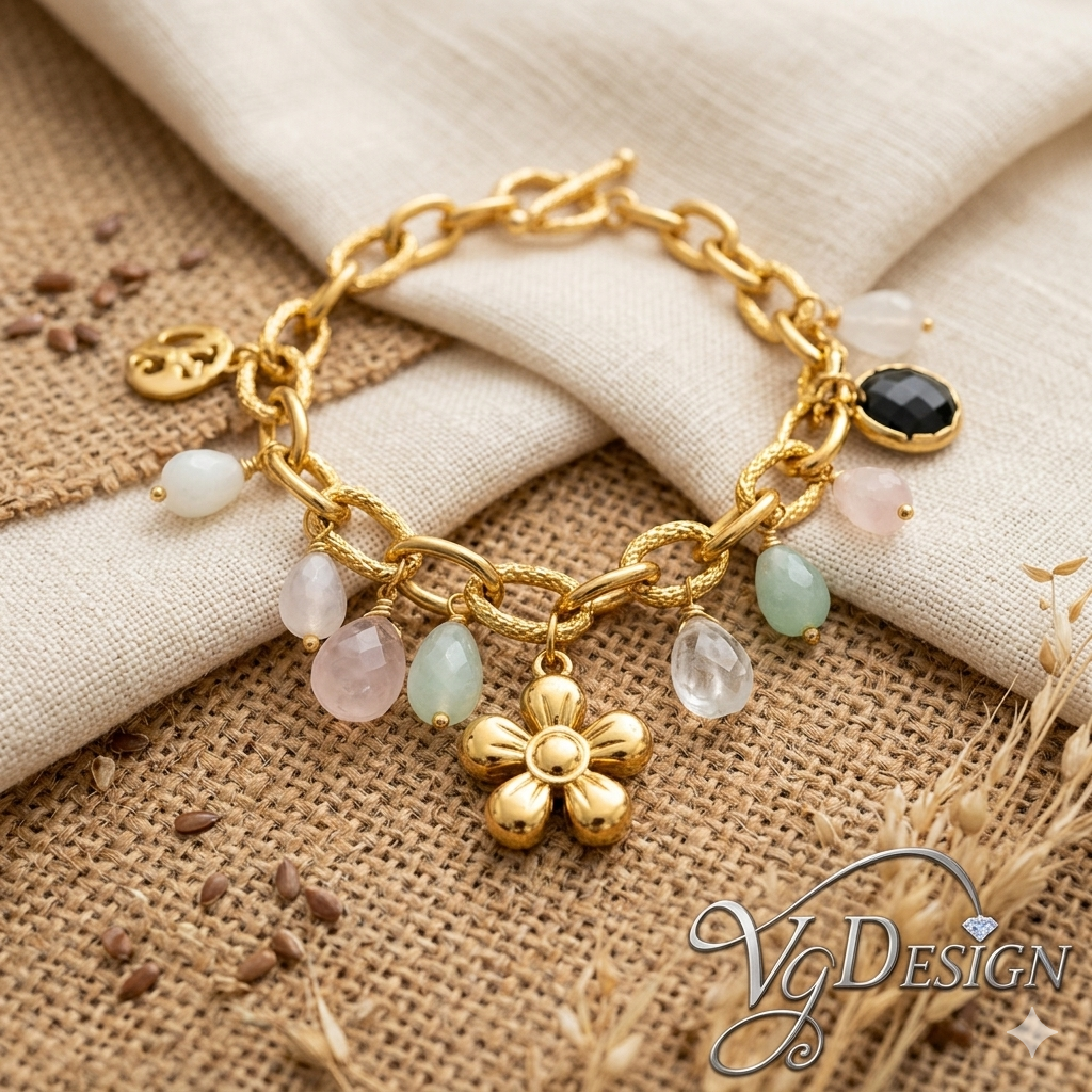 Coastal Floral Charm Bead Bracelet