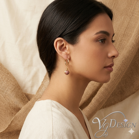 Fashion Pink Stone Hoop Drop Earrings