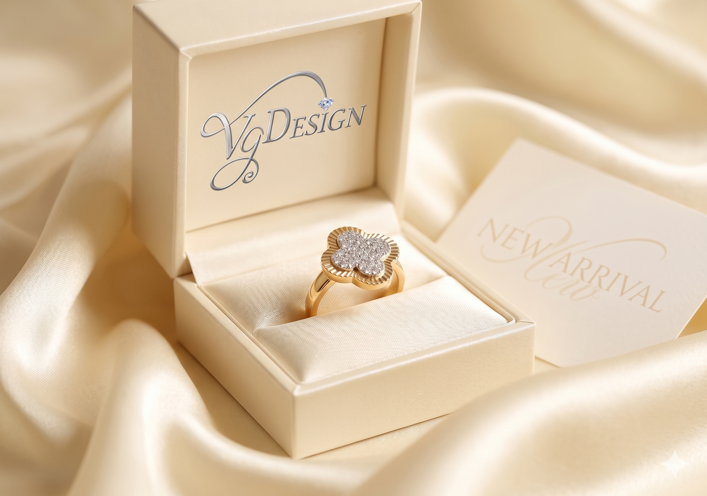 Clover Halo Moissanite Fashion Ring – Gold Tone
