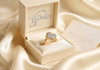 Clover Halo Moissanite Fashion Ring – Gold Tone