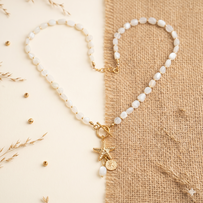 Coastal White Bead Starfish Pendant Necklace