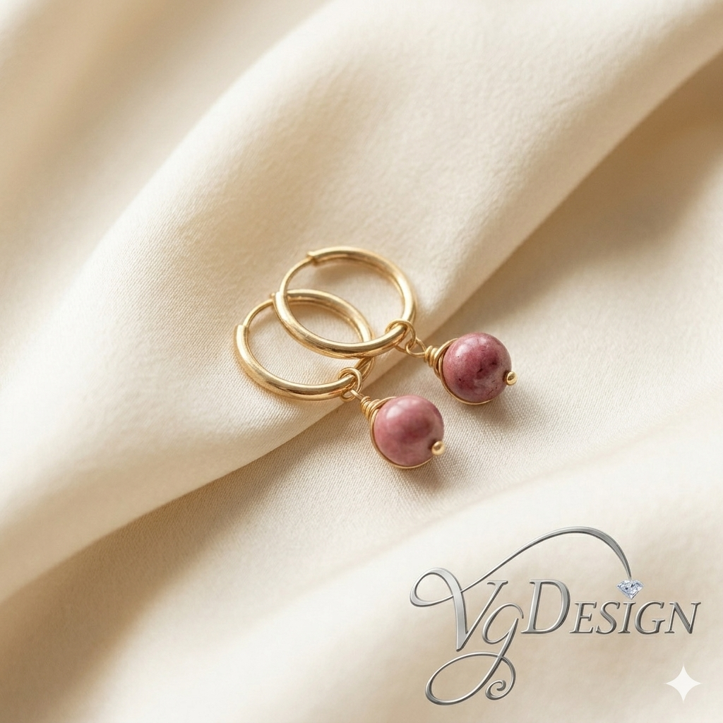 Fashion Pink Stone Hoop Drop Earrings