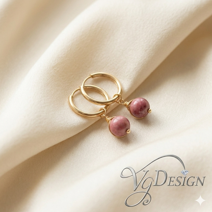 Fashion Pink Stone Hoop Drop Earrings