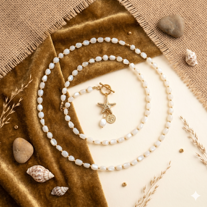 Coastal White Bead Starfish Pendant Necklace