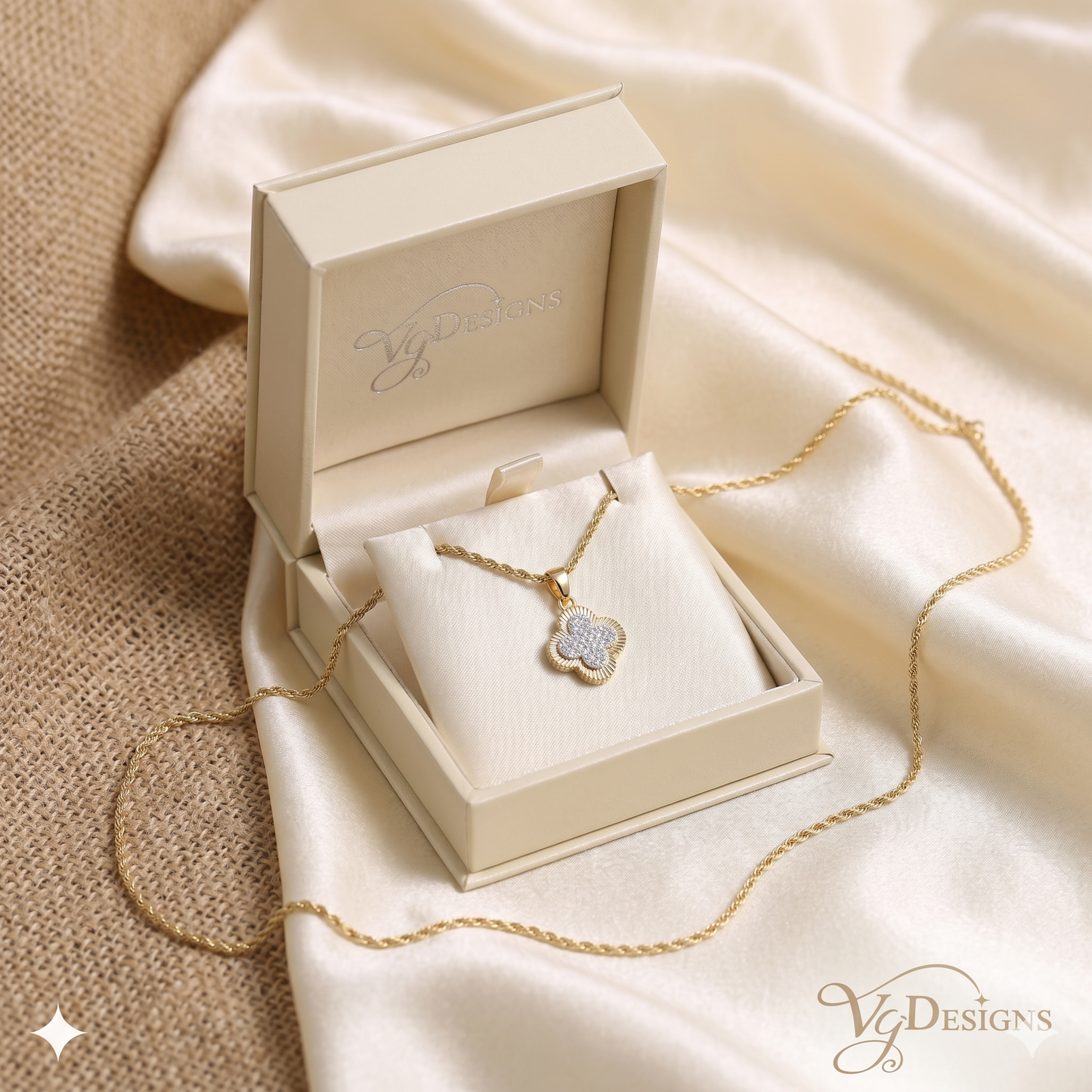 Clover Halo Moissanite Pendant Necklace – Gold Tone