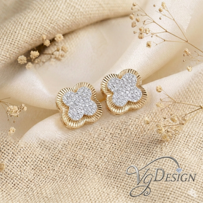 Clover Halo Moissanite Stud Earrings – Gold Tone