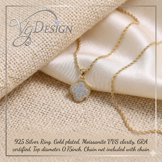 Clover Halo Moissanite Pendant Necklace – Gold Tone
