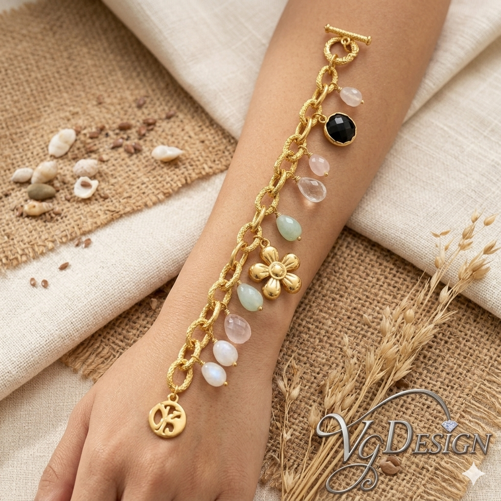 Coastal Floral Charm Bead Bracelet