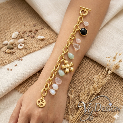Coastal Floral Charm Bead Bracelet