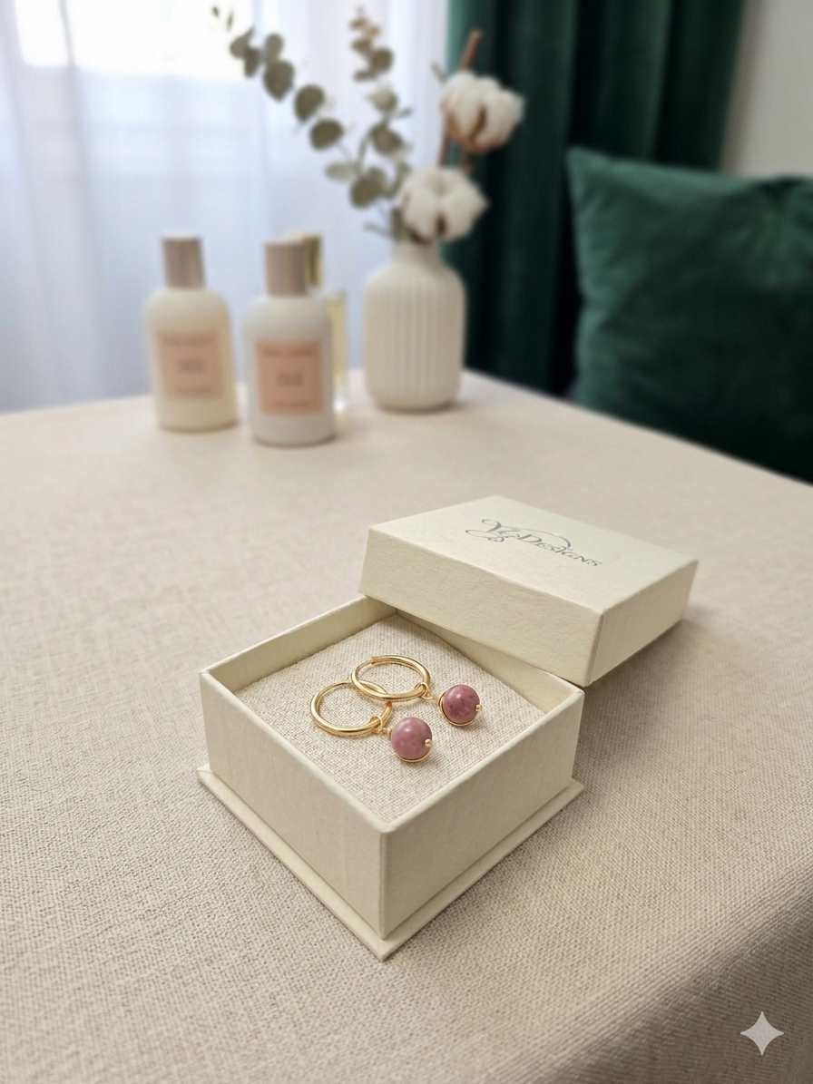 Fashion Pink Stone Hoop Drop Earrings