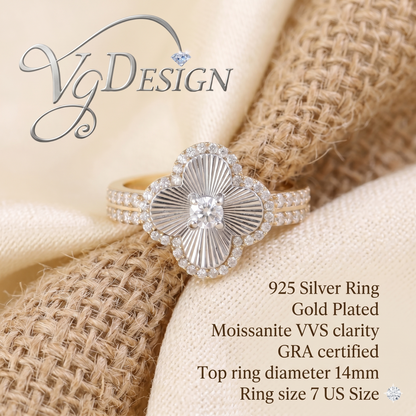 Radiant Clover Halo Moissanite Ring – Gold Tone