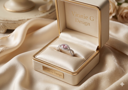 Pink Marquise Moissanite Halo Ring – White Gold Tone