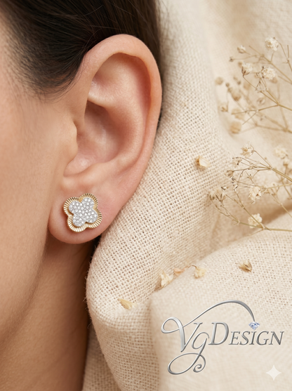 Clover Halo Moissanite Stud Earrings – Gold Tone