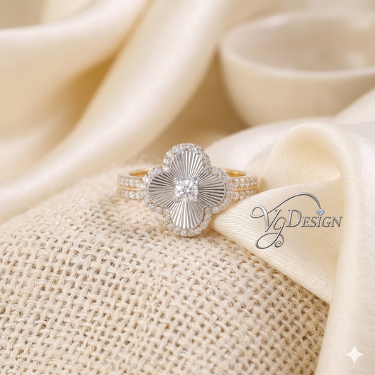 Radiant Clover Halo Moissanite Ring – Gold Tone