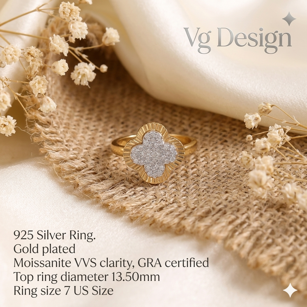 Clover Halo Moissanite Fashion Ring – Gold Tone