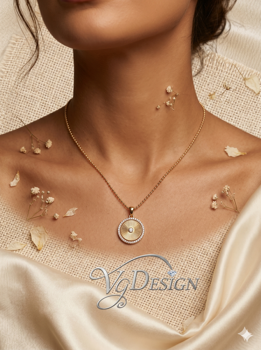 Radiant Halo Moissanite Circle Pendant – Gold Tone