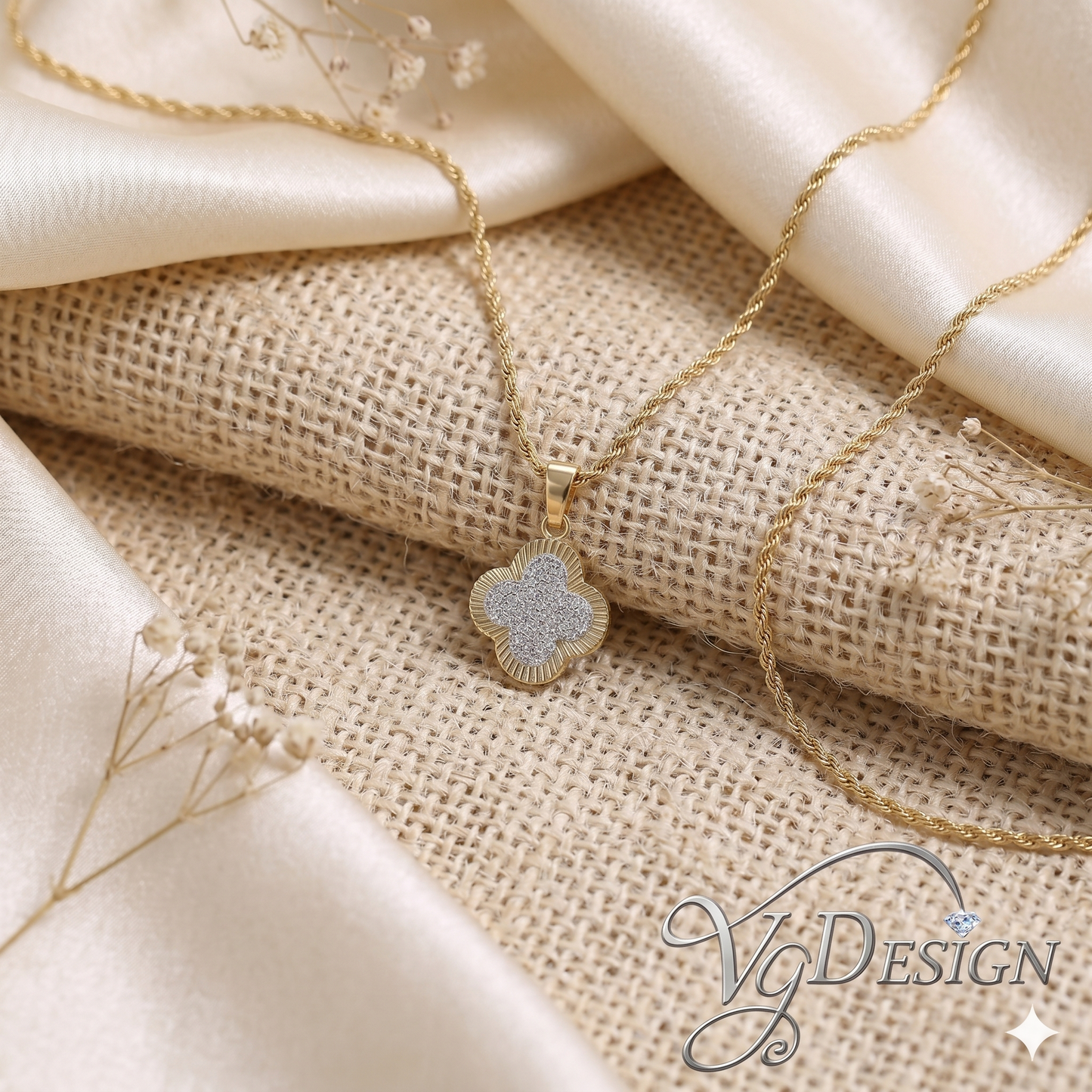 Clover Halo Moissanite Pendant Necklace – Gold Tone