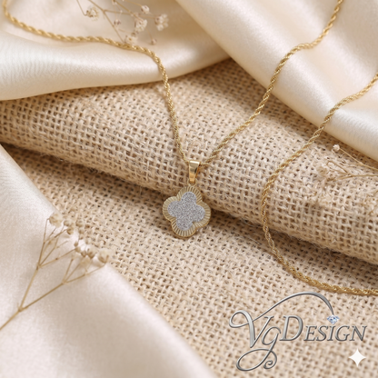 Clover Halo Moissanite Pendant Necklace – Gold Tone