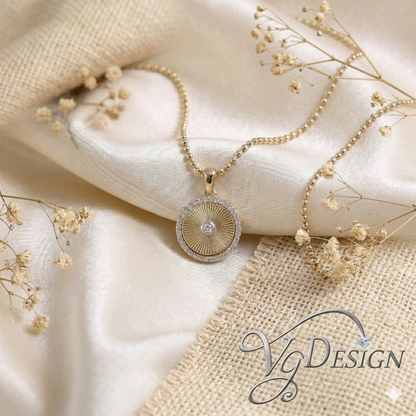 Radiant Halo Moissanite Circle Pendant – Gold Tone