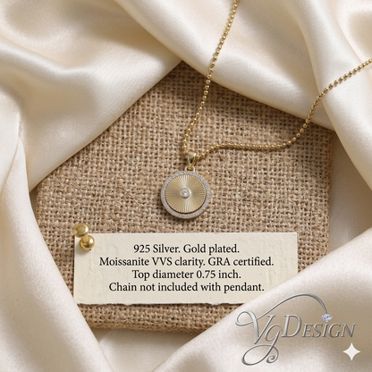 Radiant Halo Moissanite Circle Pendant – Gold Tone