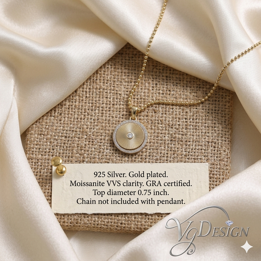 Radiant Halo Moissanite Circle Pendant – Gold Tone