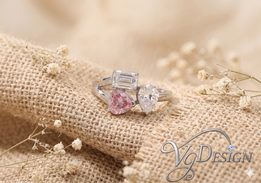 Pink Toi et Moi Moissanite Ring – Multi Shape Statement Ring