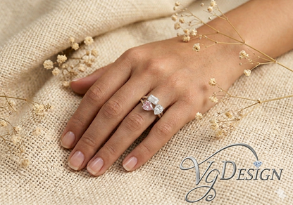 Pink Toi et Moi Moissanite Ring – Multi Shape Statement Ring