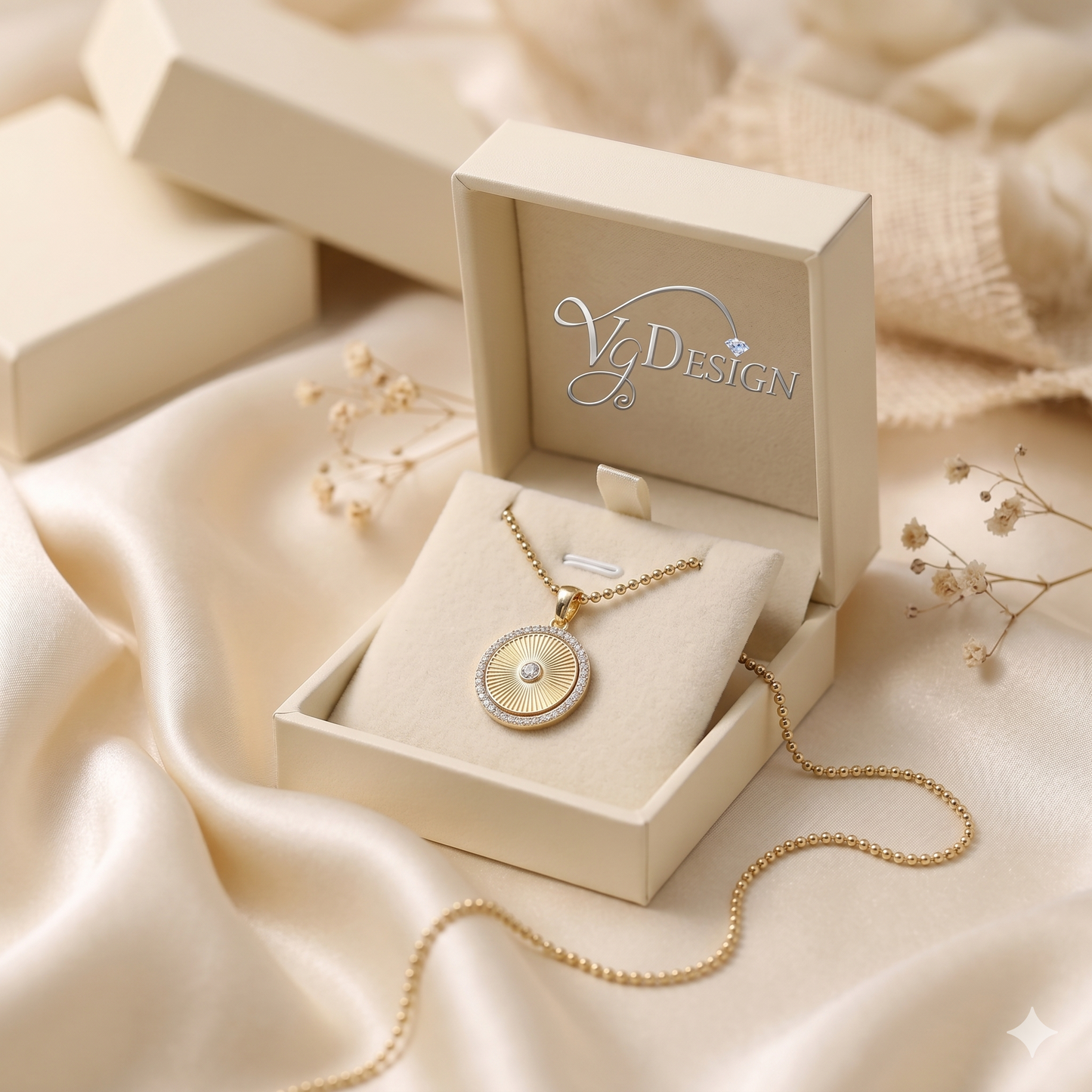 Radiant Halo Moissanite Circle Pendant – Gold Tone