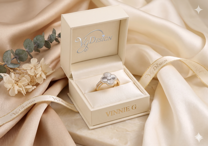 Radiant Clover Halo Moissanite Ring – Gold Tone
