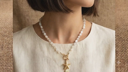 Coastal White Bead Starfish Pendant Necklace